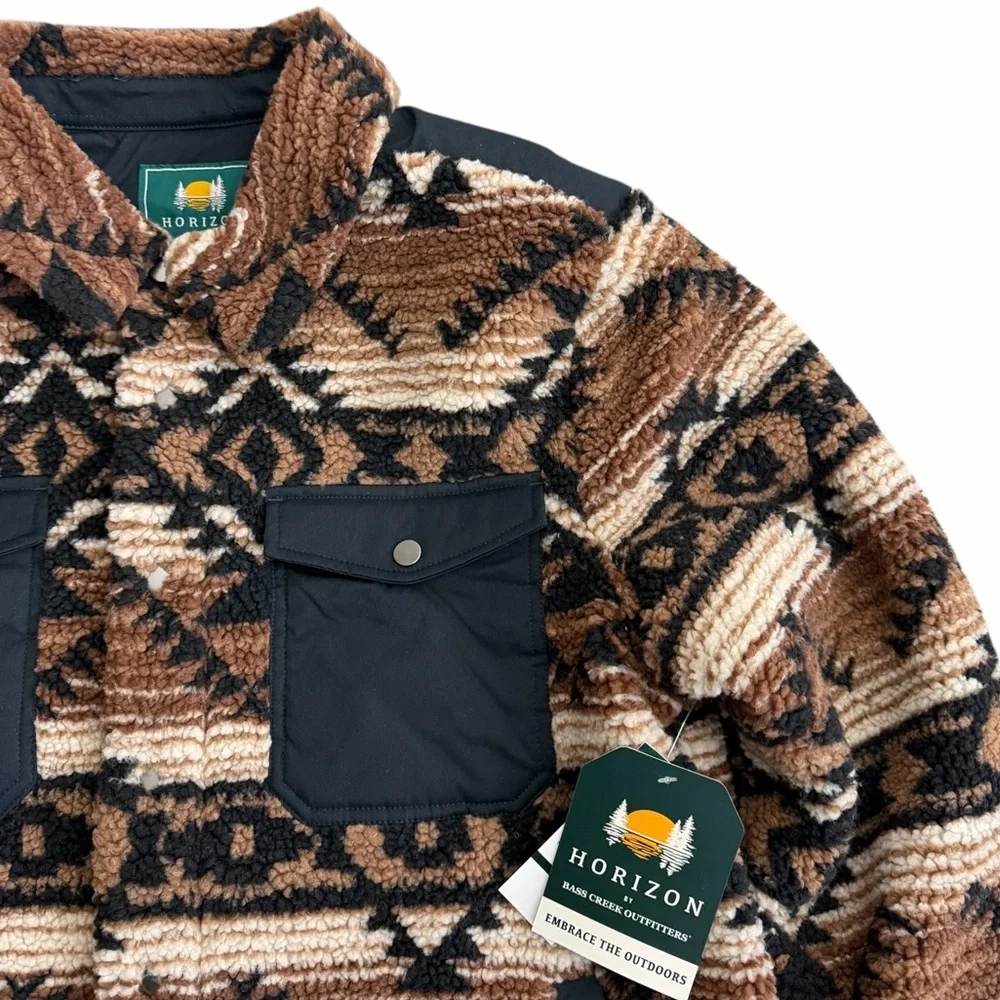 Horizon by Bass Creek Outfitters Sherpa Jacket Mens L Brown Aztec Fleece Shacket